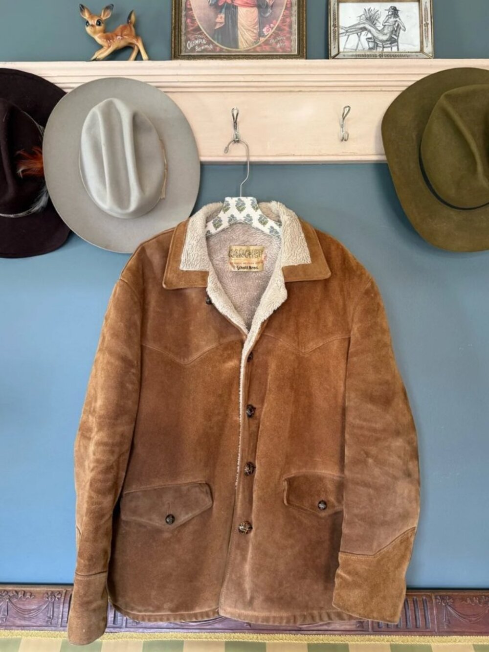 Schott Bros Rancher Authentic Western Sherpa Leather Chore Coat 46 70s USA Made